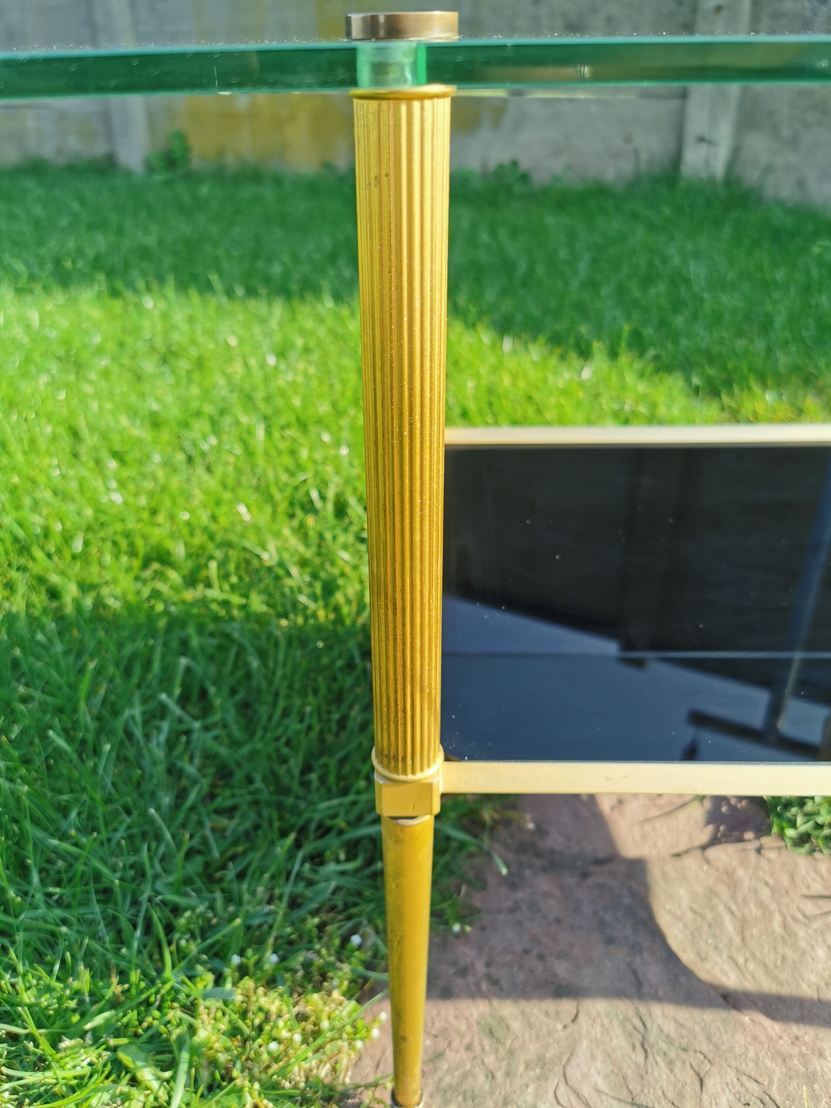 vintage coffee table, brass frame, glass and mirror tray, 50/60'S, 15 photos
