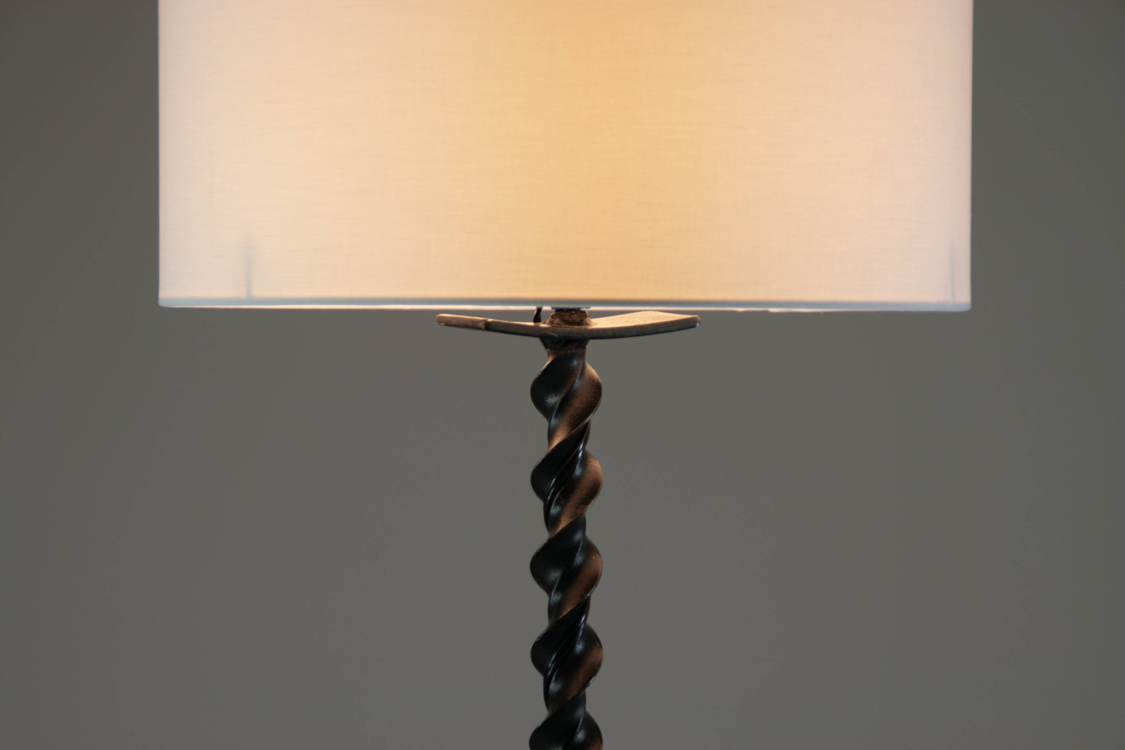 Twisted black metal brutalist floor lamp