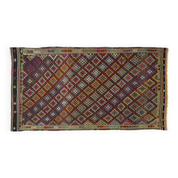 Grand Turkish Vintage Geometric Kilim Multicoloured 305 x 156 cm