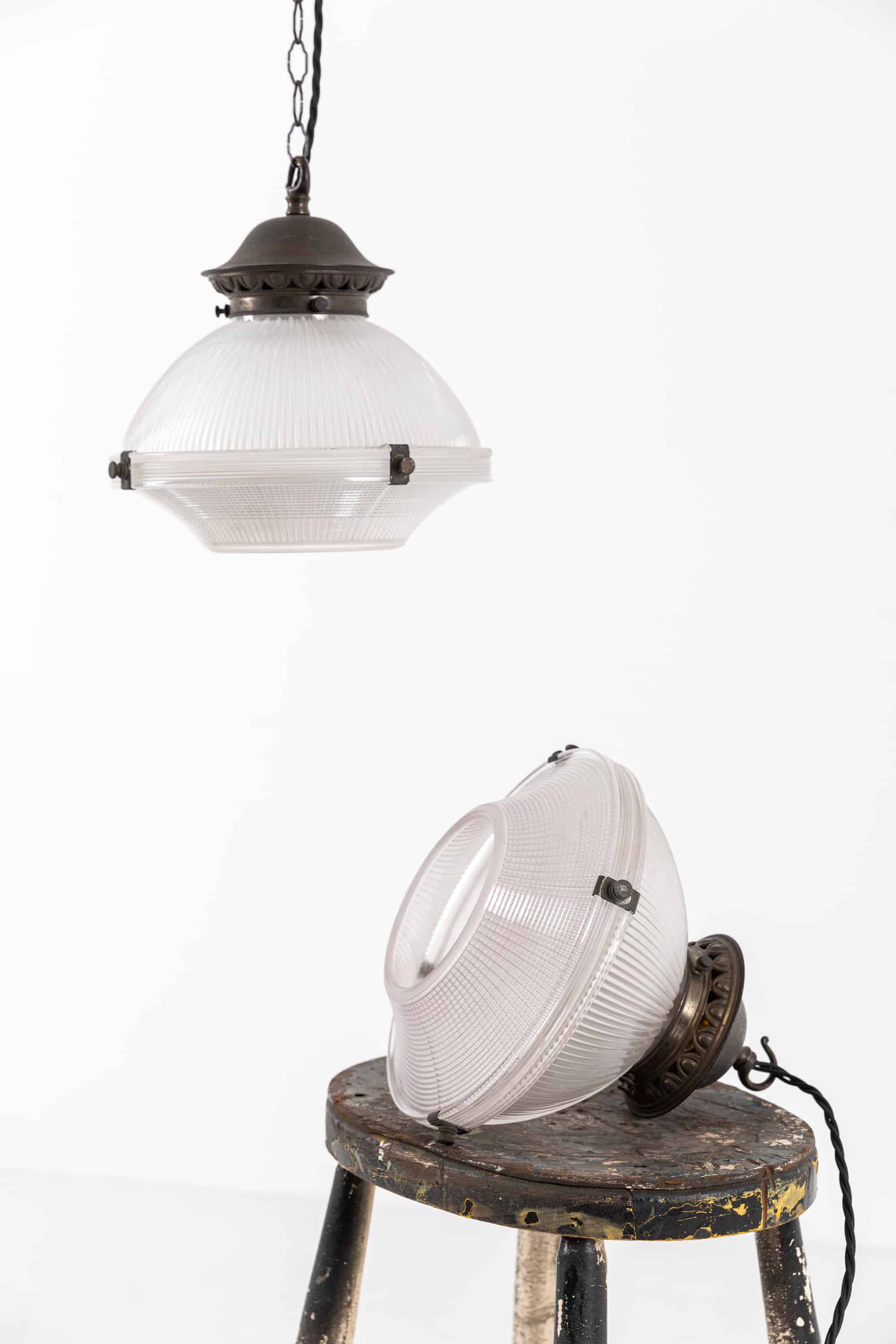 Pair of holophan lamps