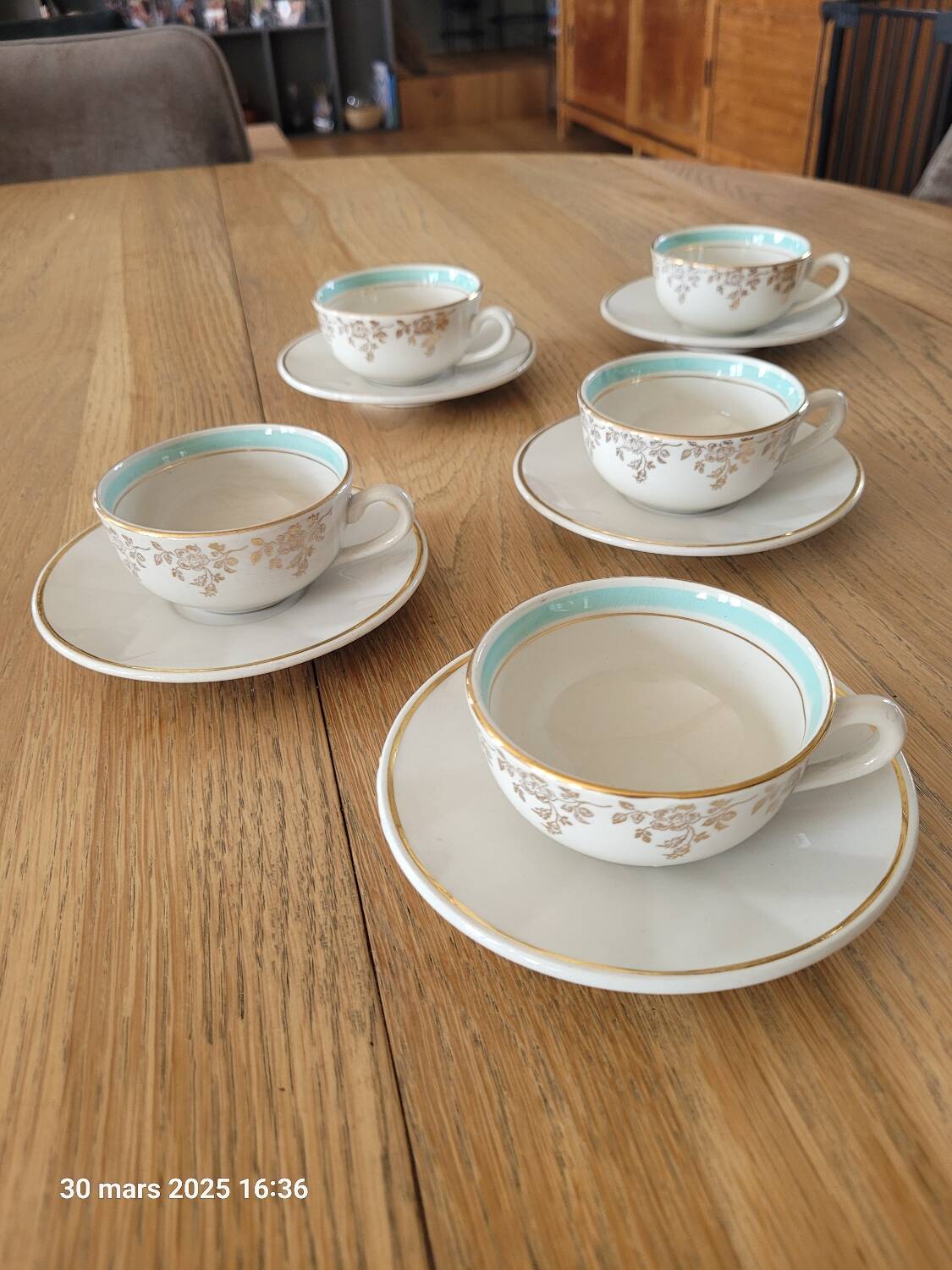 5 antique cups and saucers