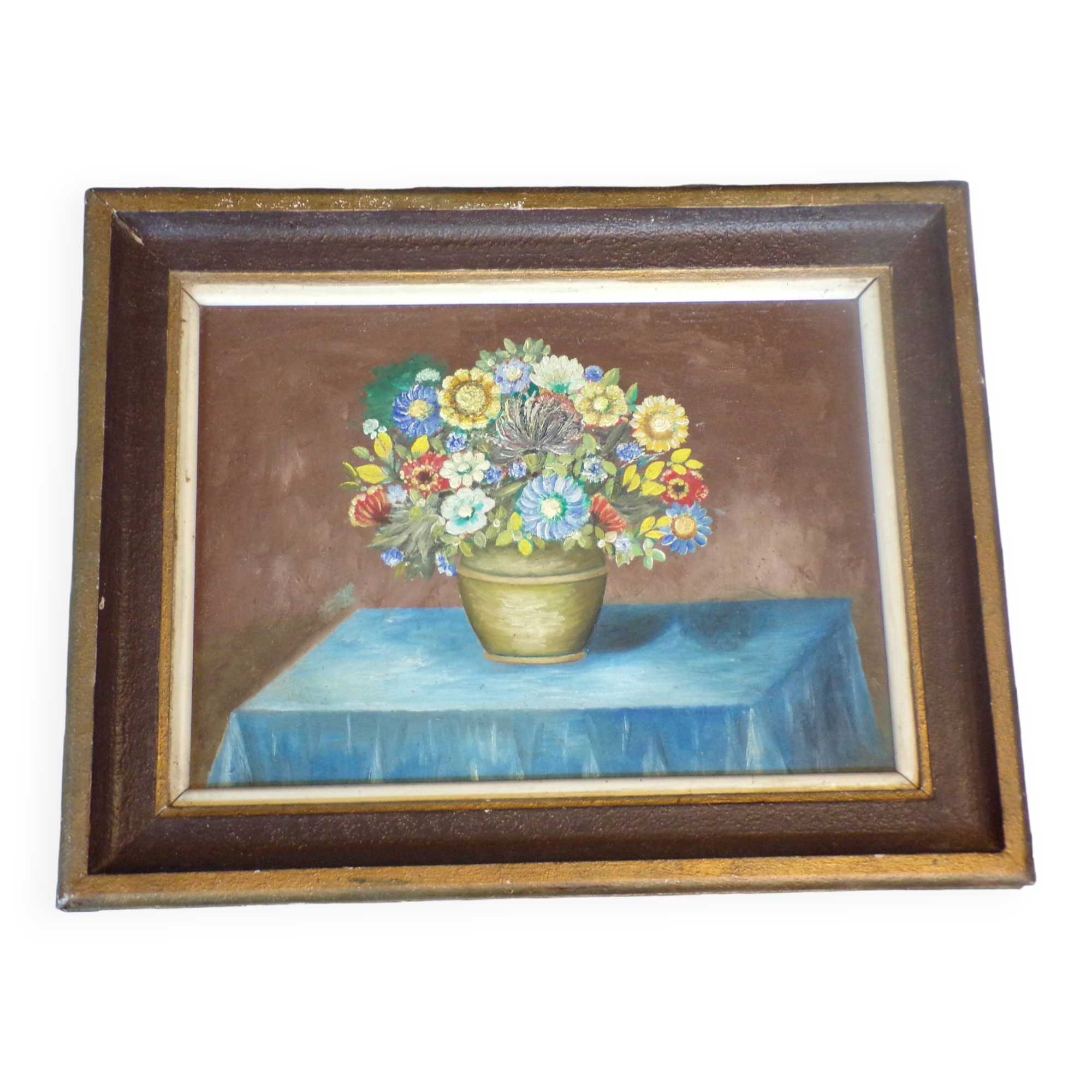Old painting representing a bouquet of flowers