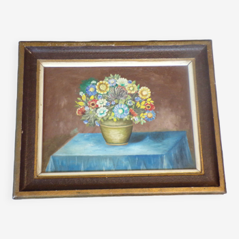 Old painting representing a bouquet of flowers