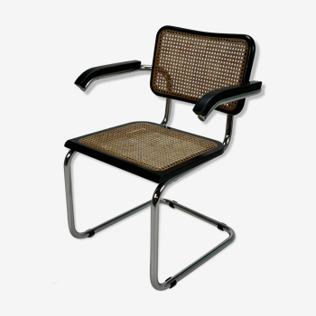 Tubular frame and cane cantilever arm chairs by Marcel Breuer, italy, 1970s
