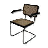 Tubular frame and cane cantilever arm chairs by Marcel Breuer, italy, 1970s