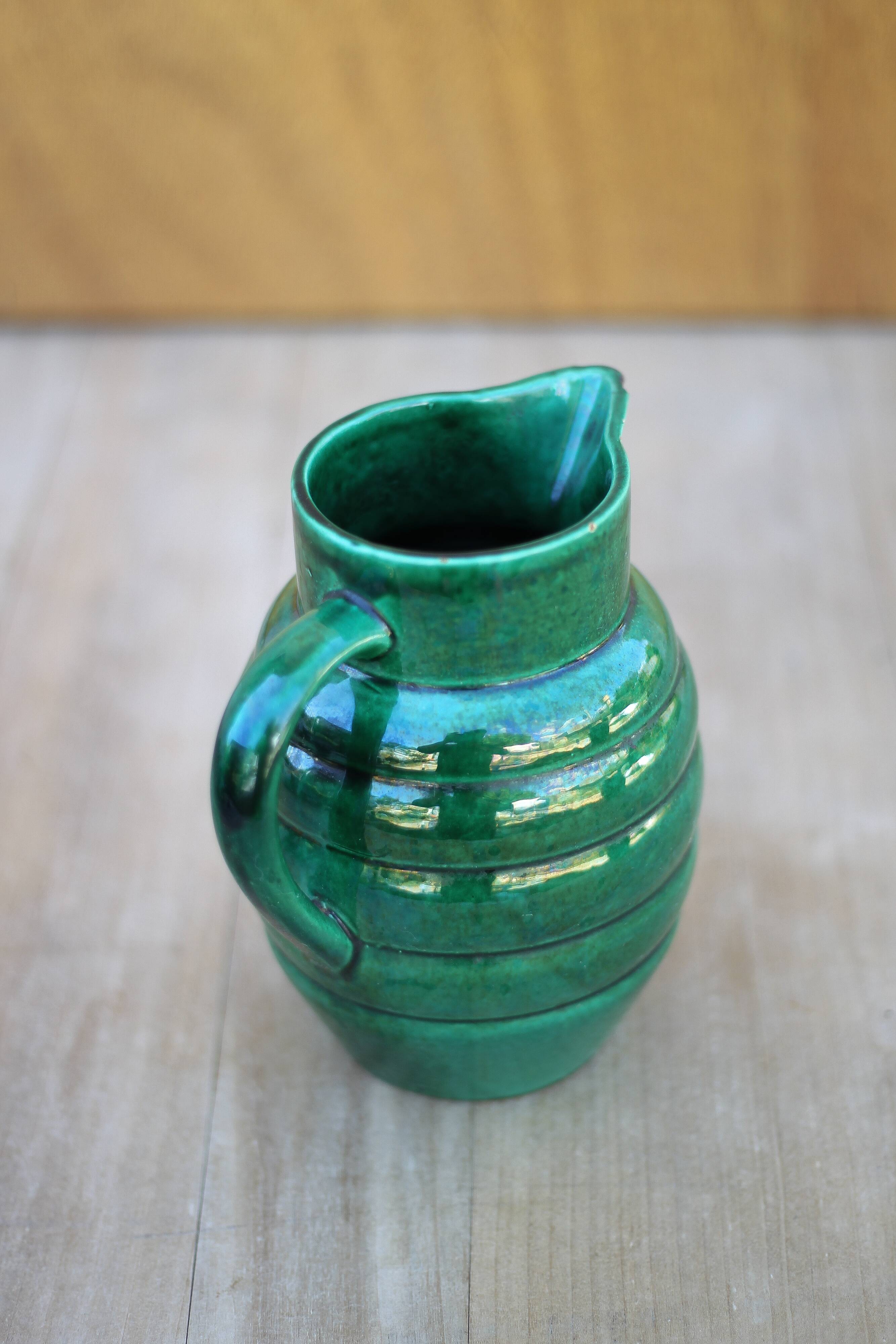 Pitcher St Clément France Lorraine 869, green pitcher, ceramic pitcher