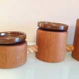 Five-headed chandelier in wood and ceramic Scandinavian style / vintage 60s-70s