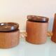 Five-headed chandelier in wood and ceramic Scandinavian style / vintage 60s-70s