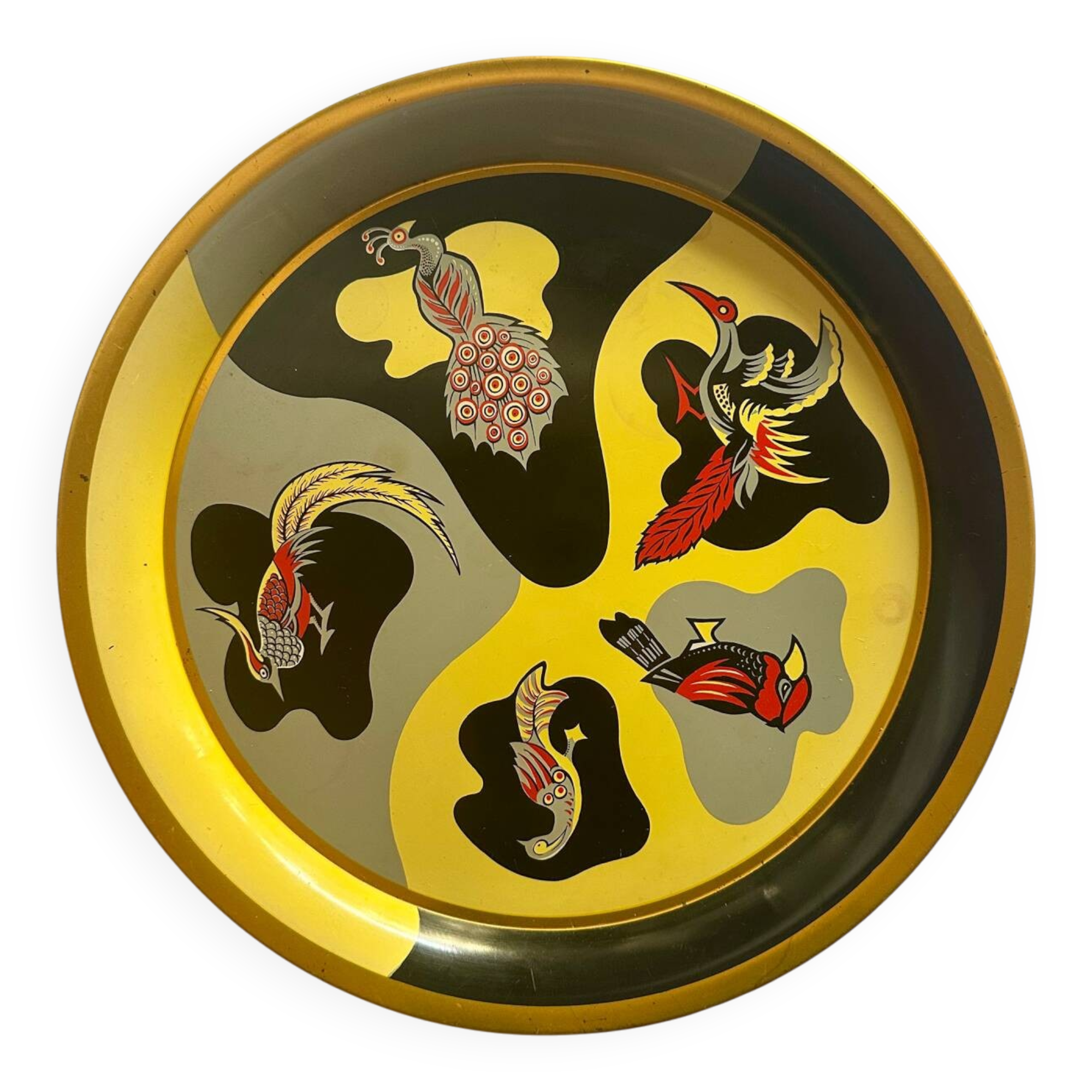 Round Vintage 1950s Tin Plate painted in the Style of Jean