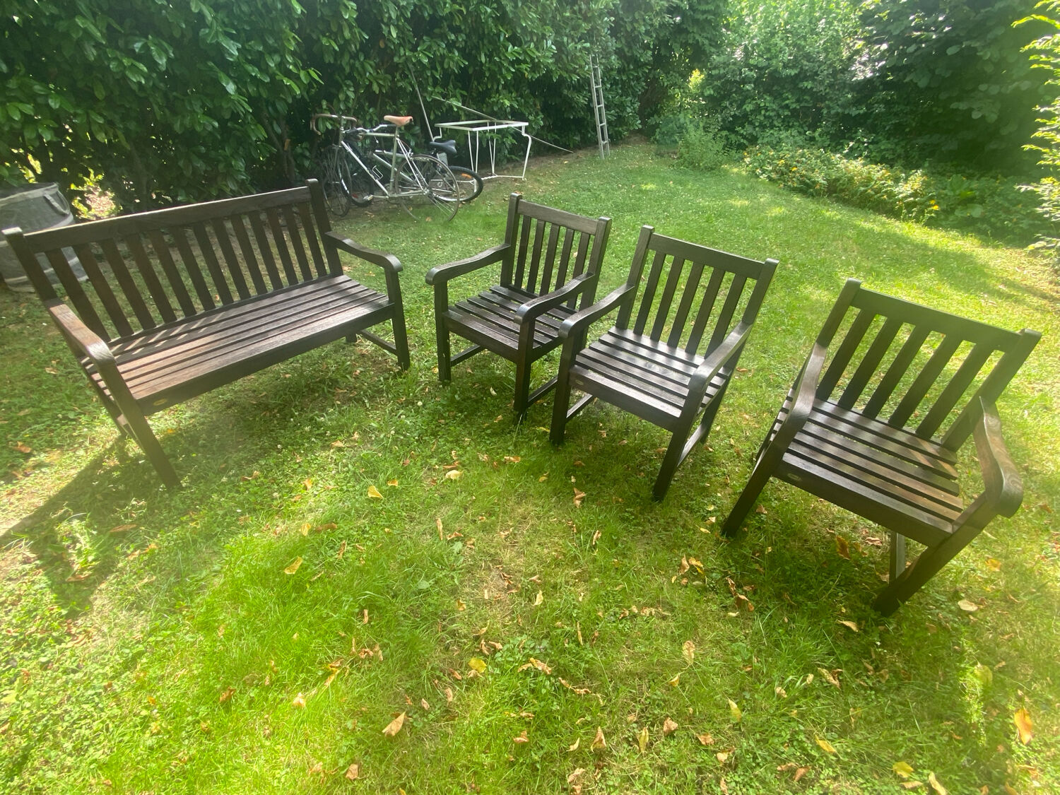 Medici French teak outdoor chairs and bench