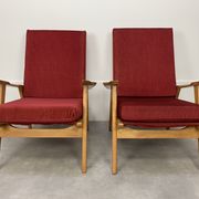 Pair of 50s vintage boomerang armchairs velvet and wood