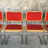 Set of 4 chairs cesca wood and red, model B32 by Marcel Breuer