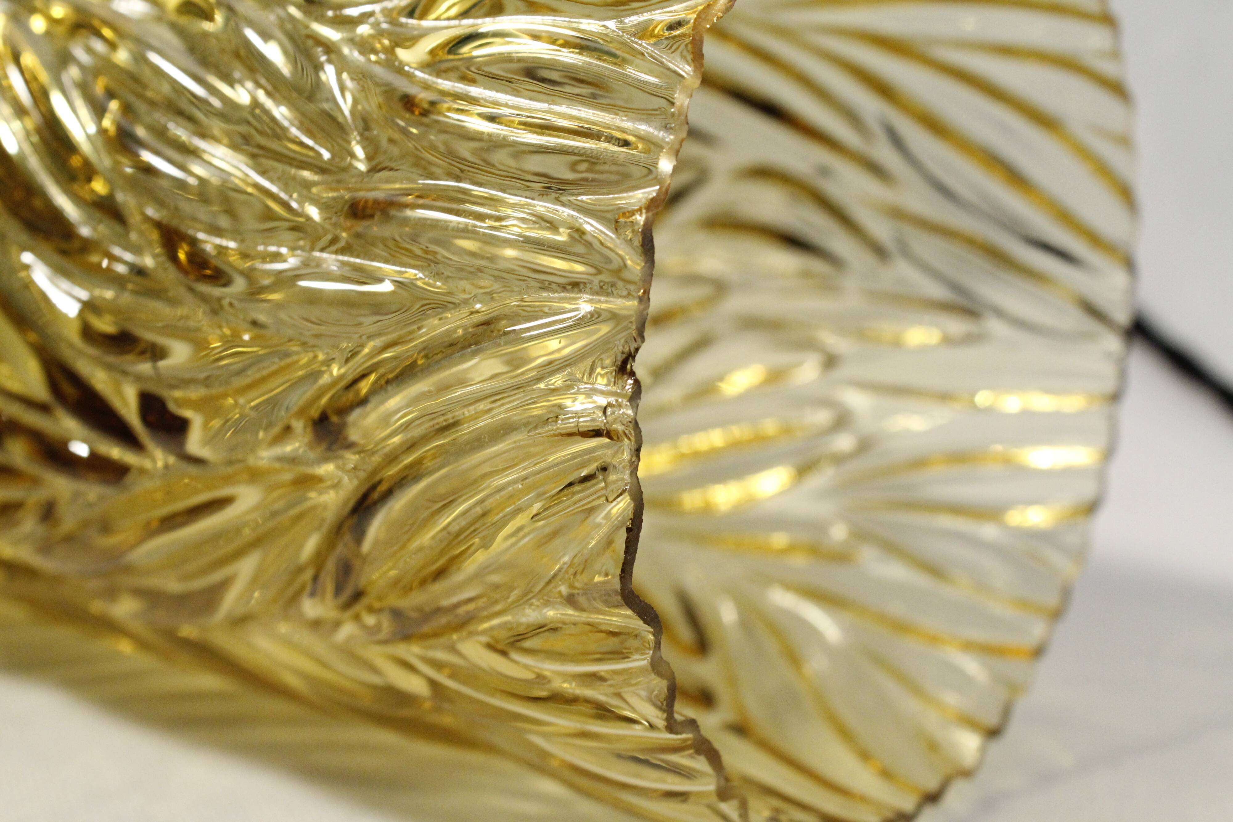 Vintage/art deco cylindrical pendant lamp in chiseled amber glass electrified