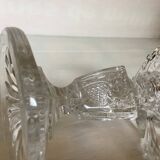 Pineapple candlestick with six glass moulded pendants.