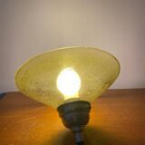 Pendant lamp with thick bubbled glass shade in green-yellow color