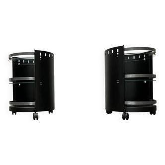 Postmodern German side tables in rolling metal and glass by D-Tec, 1980s, set of 2.