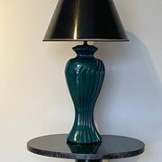 Green lacquered porcelain table lamp, Italy 70s