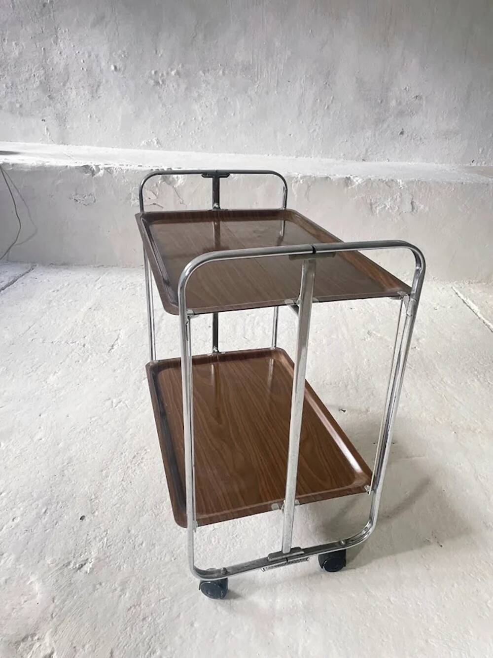 Chrome Midcentury folding service trolley, Germany 1950s