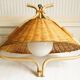 “French Riviera” rattan, metal & opaline pendant light, 1960