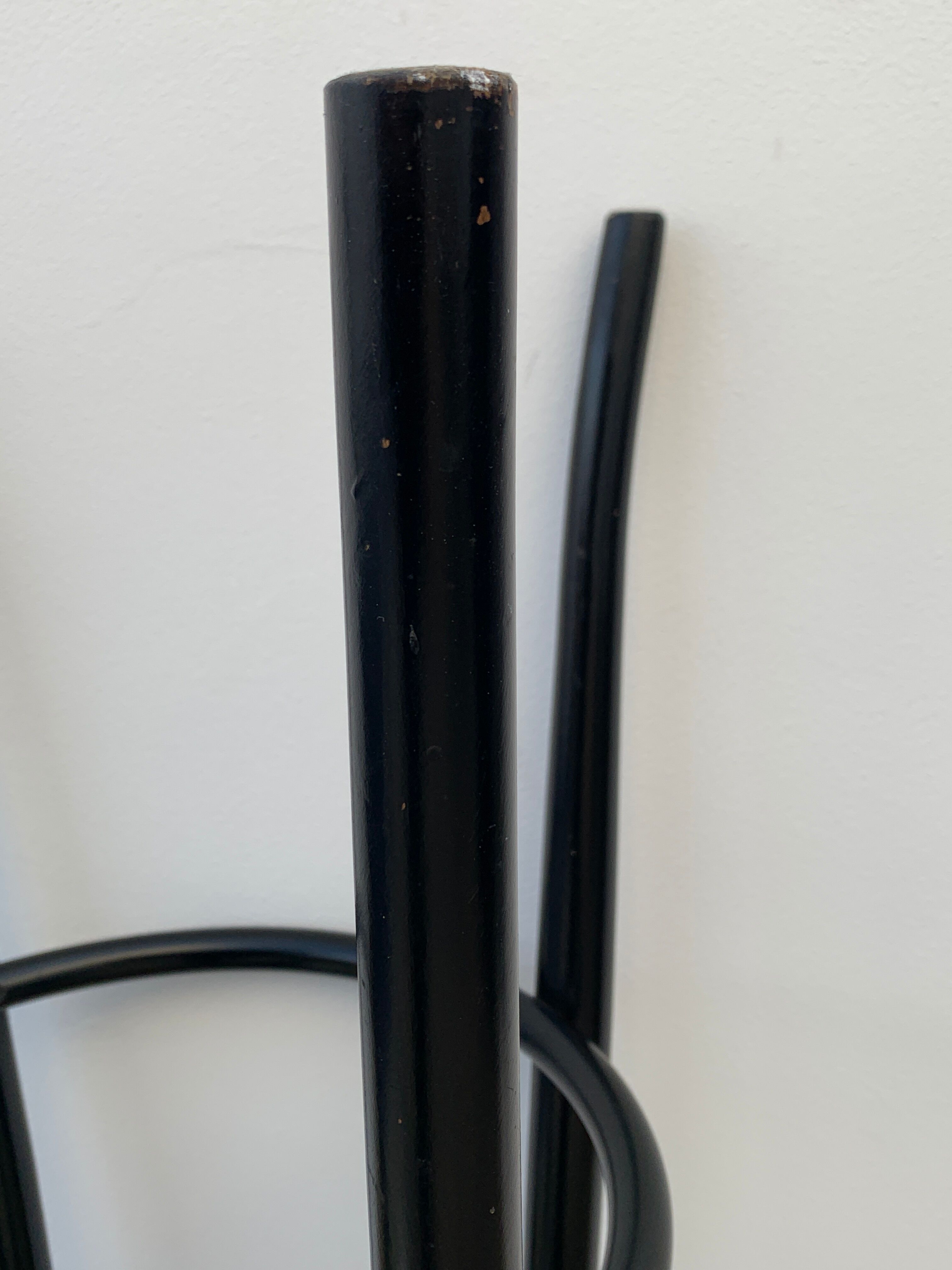 Pair of high canne stools or black curved wooden bar chairs, 1970