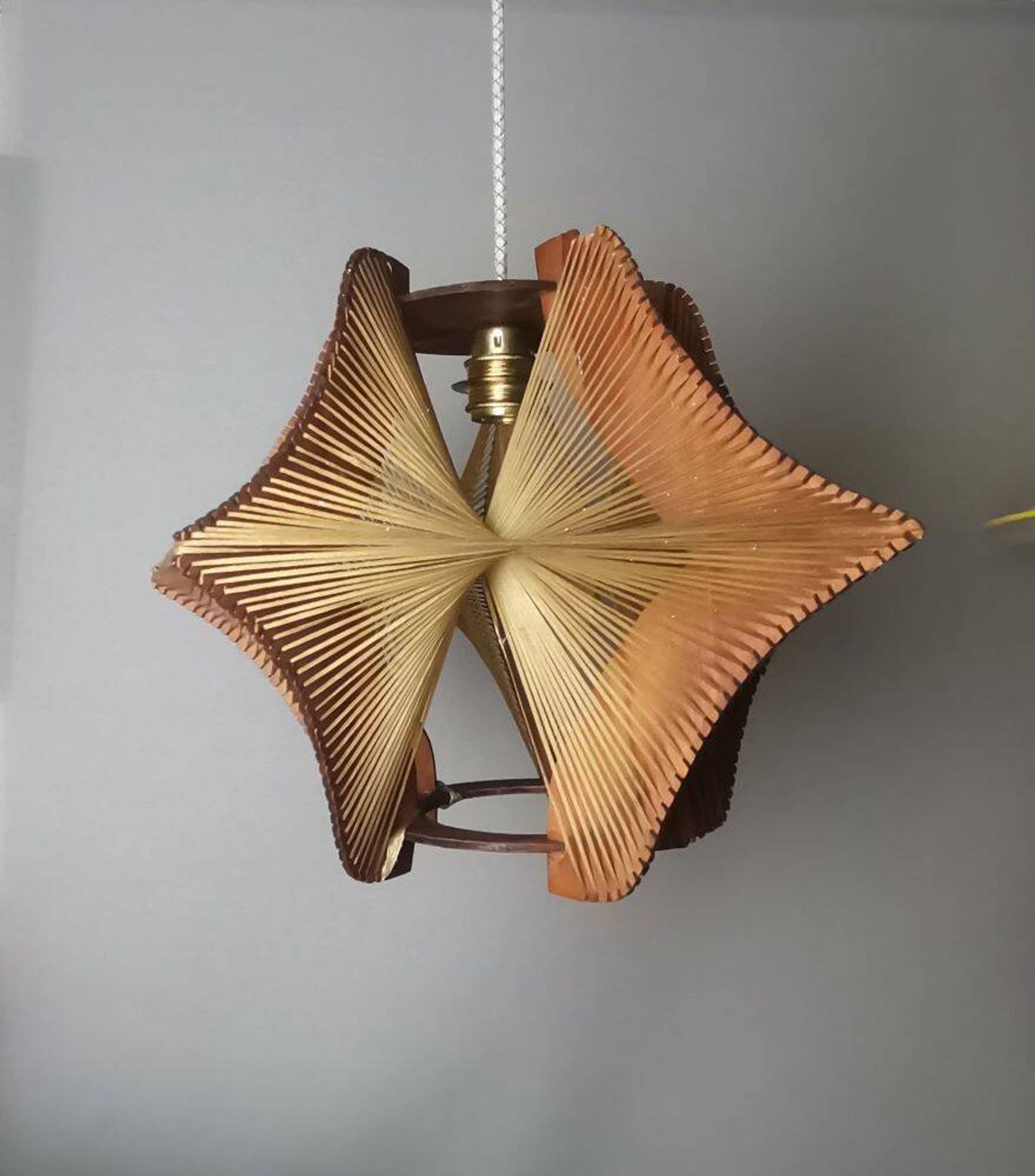 Large futuristic  wooden hanging lamp 1960s