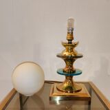 Lampe vintage laiton et opaline 1970
