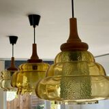 Trio of 3 glass chandelier suspensions GDR 1970 Veb Narva