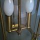 Chandelier lantern cage cylindrical two fires ~ glass and golden brass ~ 1950s/1960s