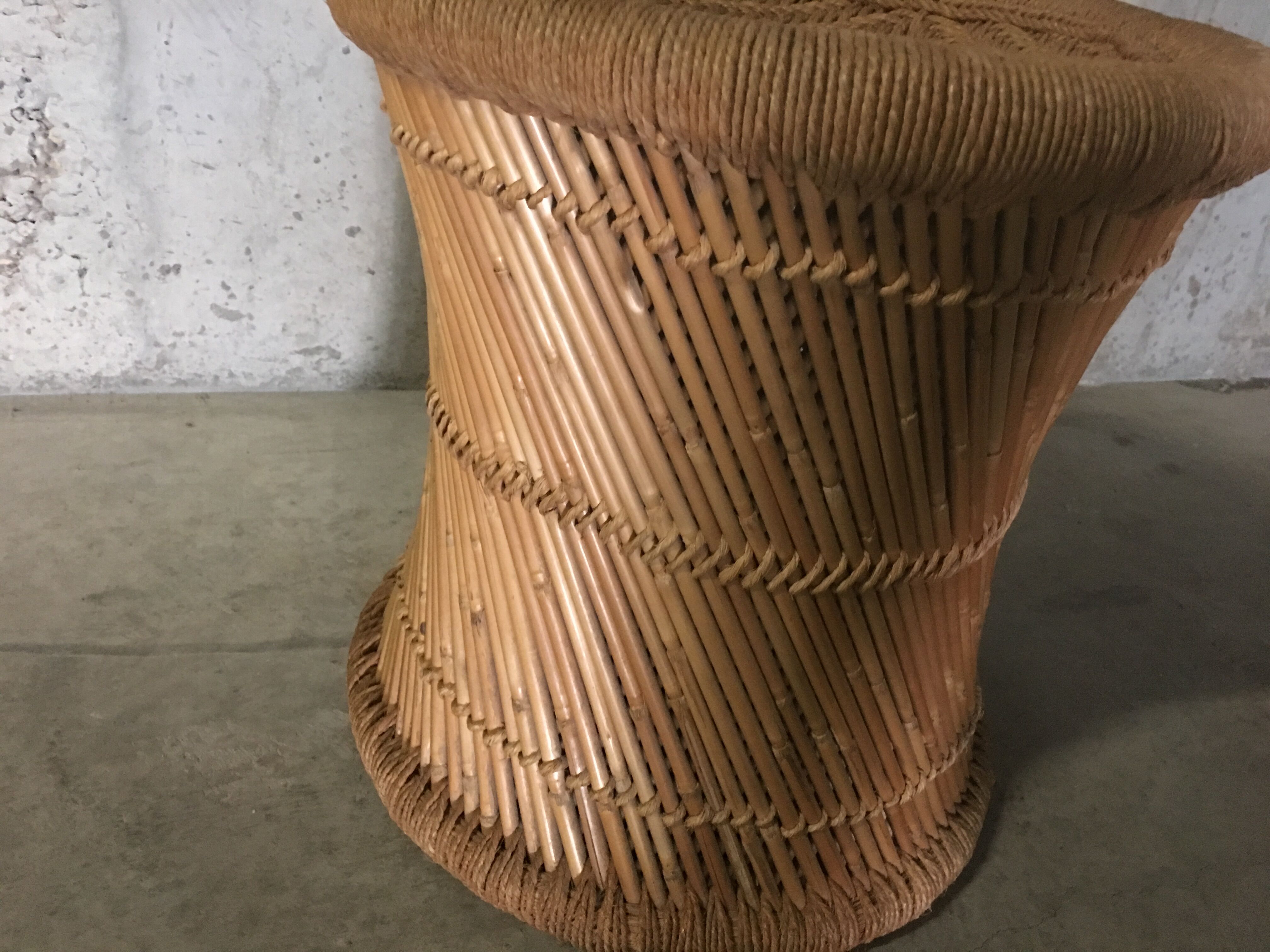 Rattan stool and rope years 70