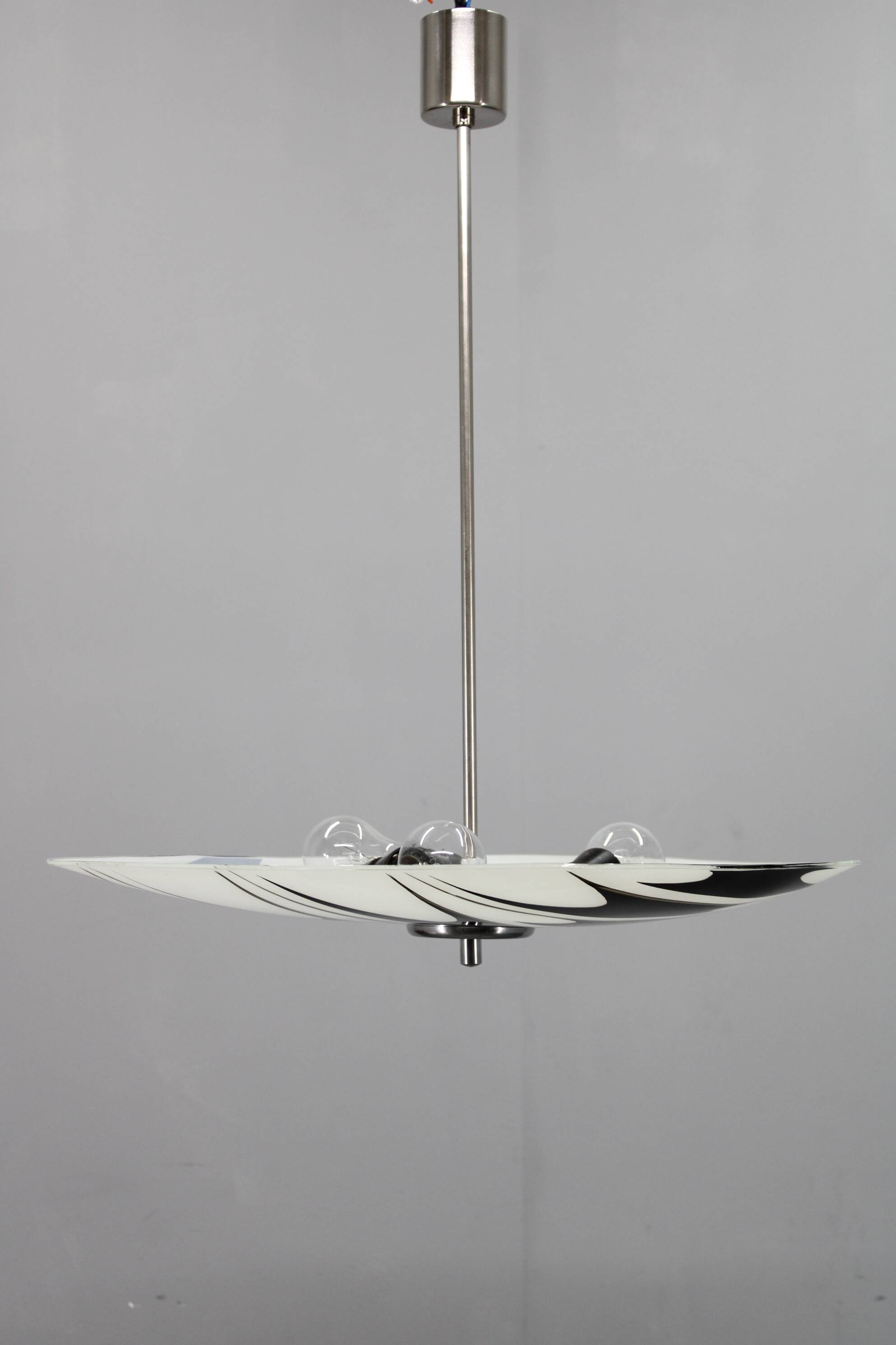 Mid-century Czech glass pendant lamp, chrome, 1960s