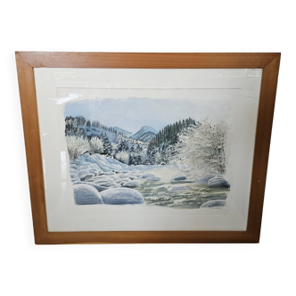 Painting - Watercolor snow landscape Signed Janine Ramond