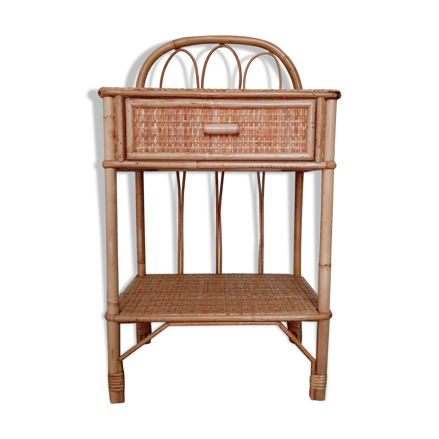 60' vintage rattan bedside table