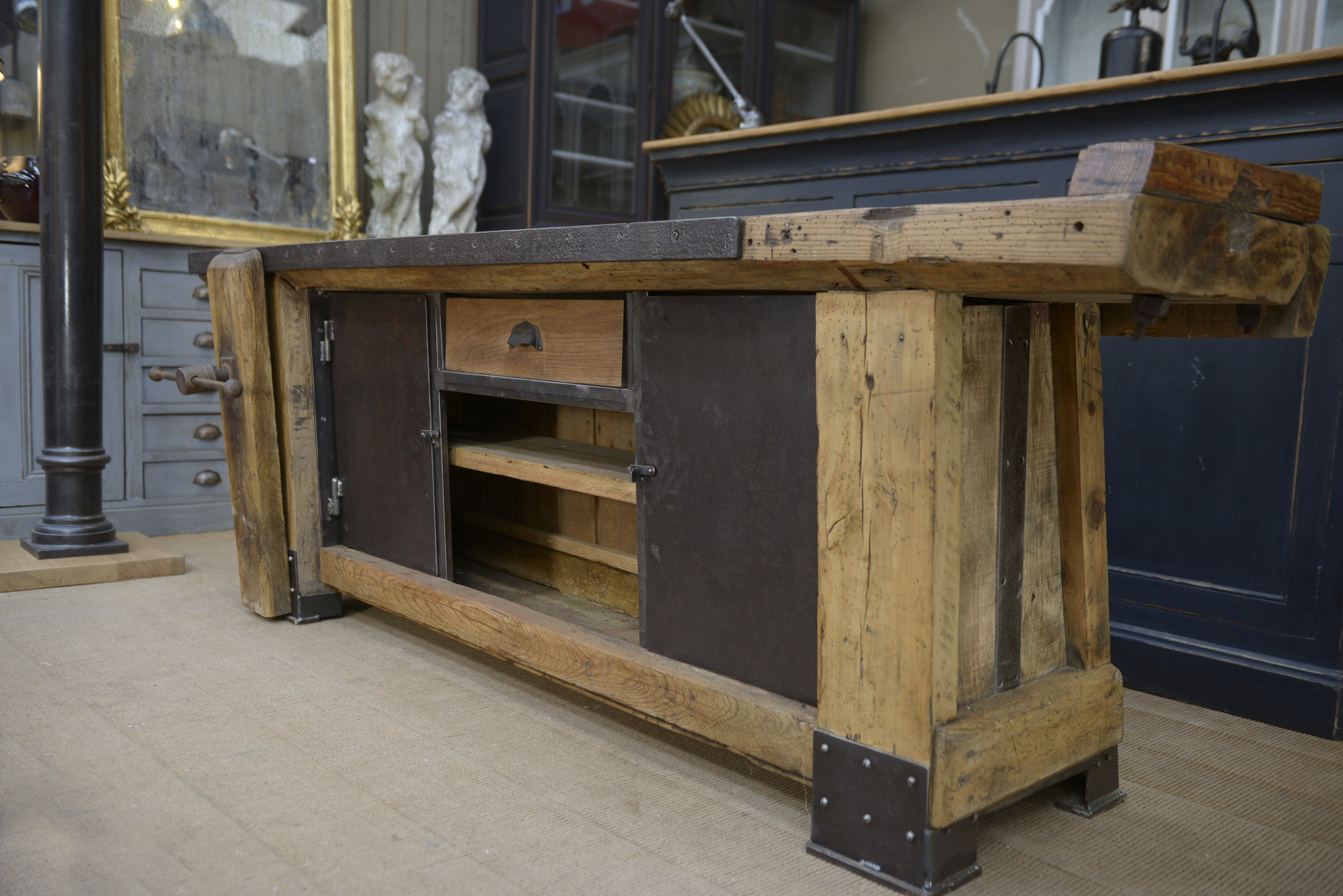 Industrial low industrial furniture carpenter's workbench 1930
