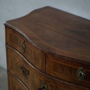 18th century, antique Danish baroque serpentine chest of drawers in walnut.