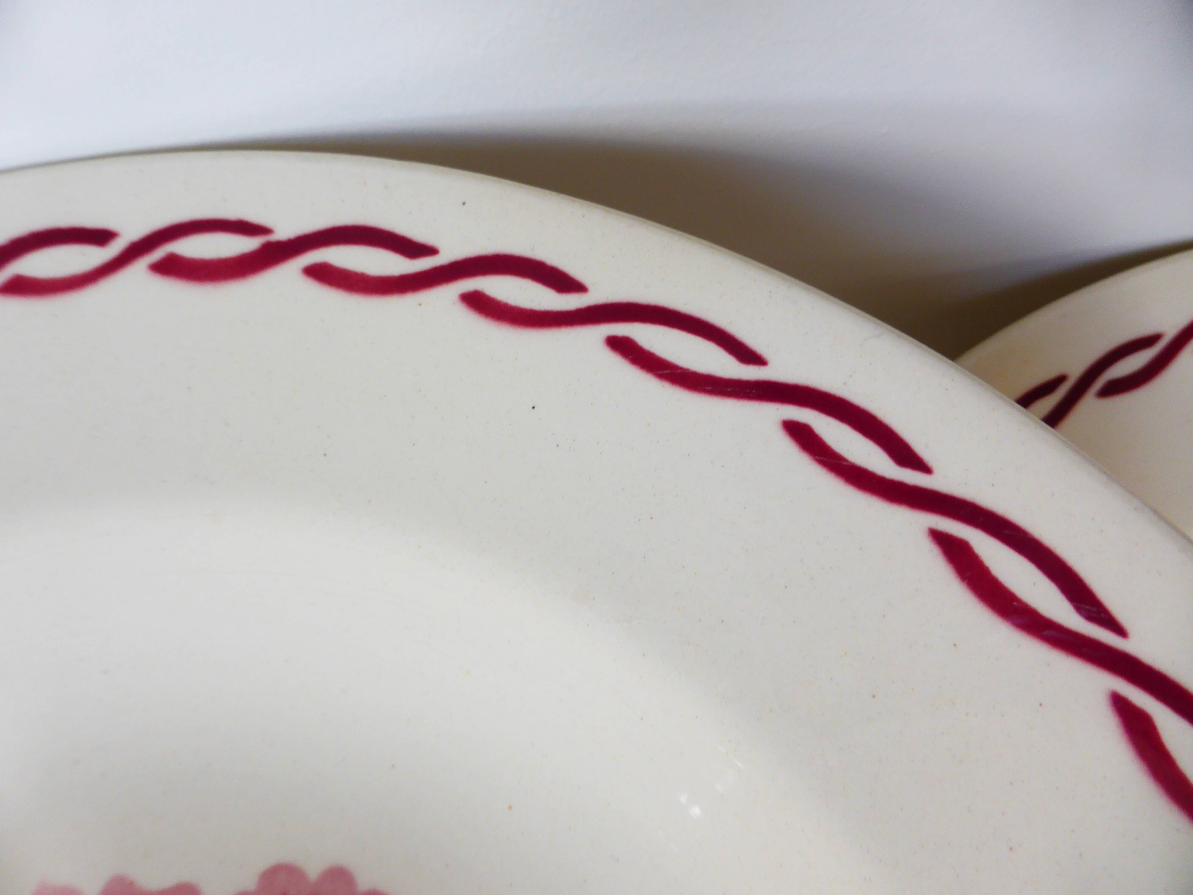 6 vintage Badonviller soup plates, Germaine model 220635