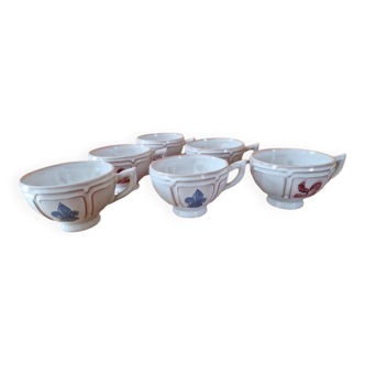 Henriot in Quimper - Set of 6 chocolate cups - Decorated with a pink rooster