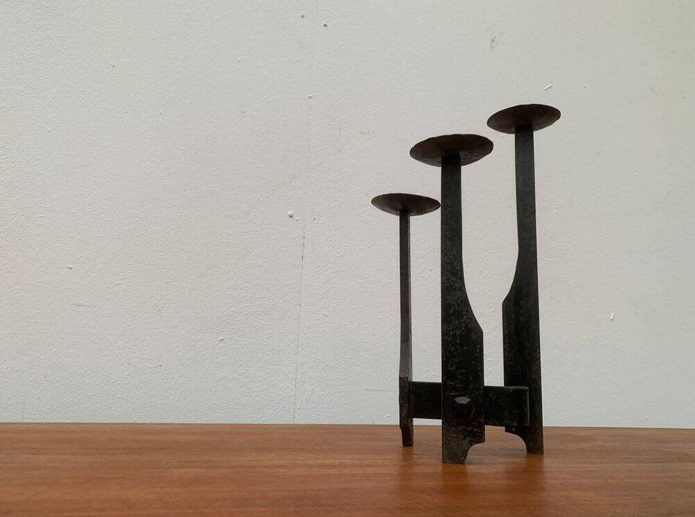 Mid-century brutalist wrought iron candlestick