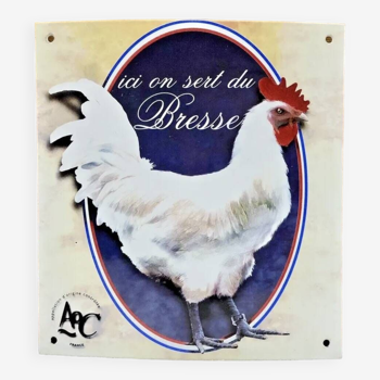 Enameled plate hen rooster chicken Bresse