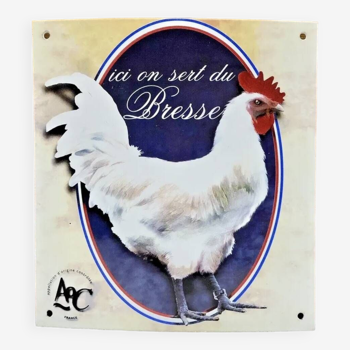 Plaque émaillée poule coq poulet Bresse