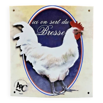 Plaque émaillée poule coq poulet Bresse