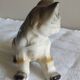 Figurine, Cat statuette, in old 20th century enameled ceramic. Animal figurine, vintage feline
