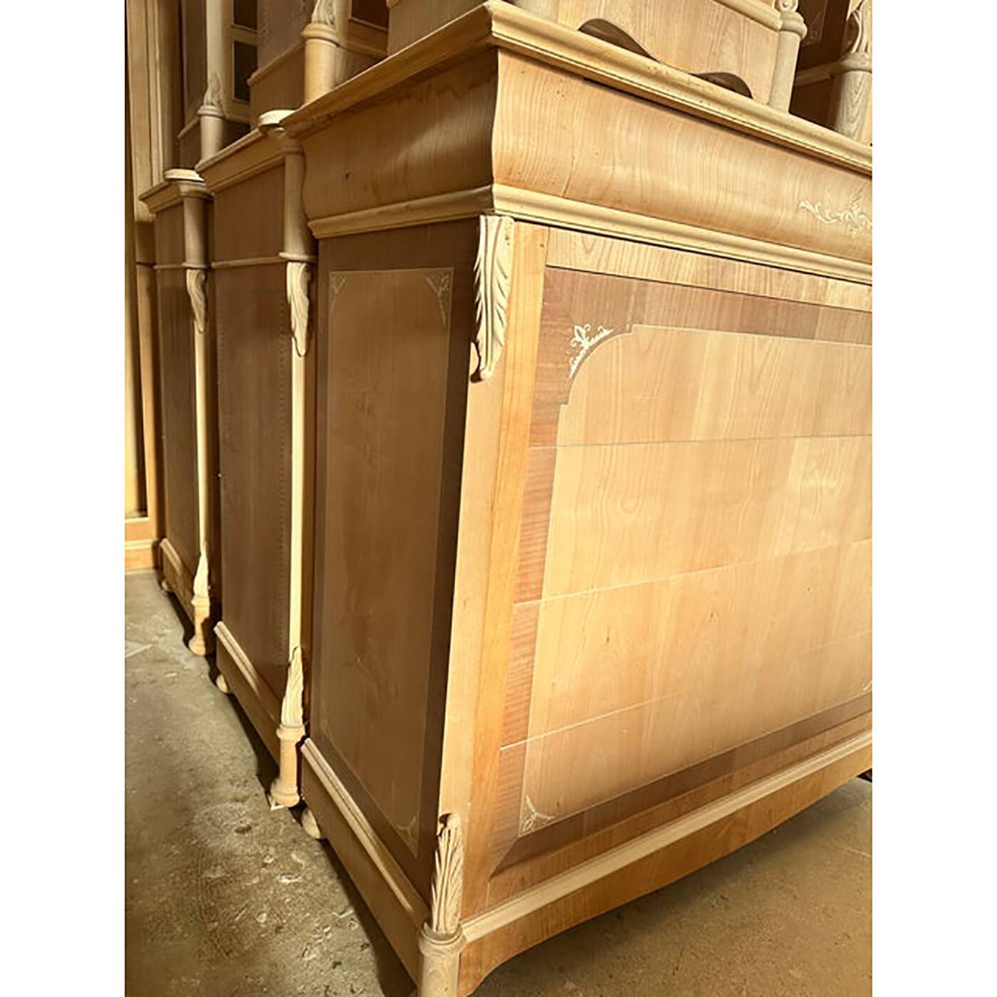 1990s Italian Natural Unpainted Set of a Chest of Drawers and Two Bedside T