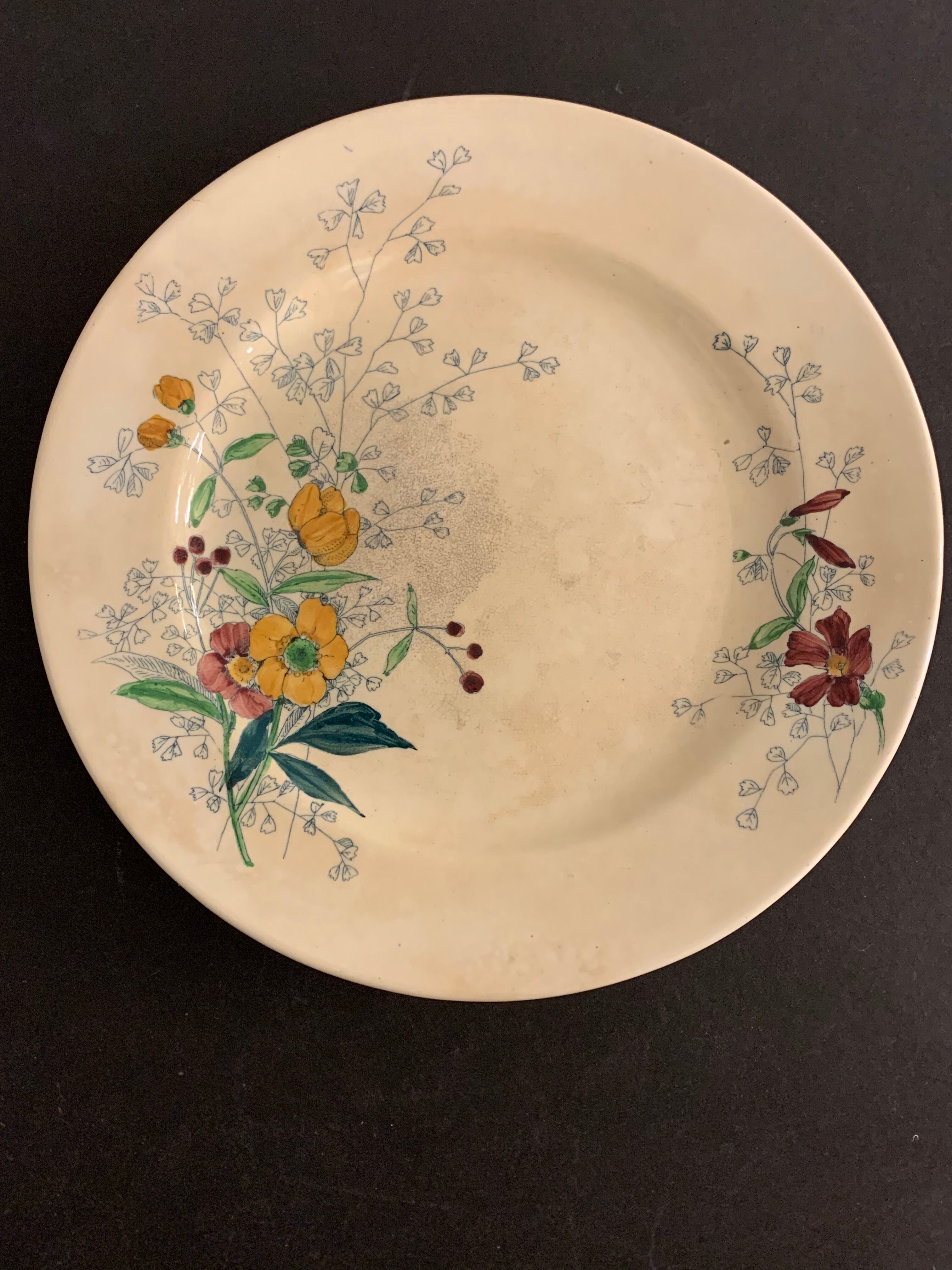 12 old polychrome flat plates Jules Vieillard Bordeaux, 19th century