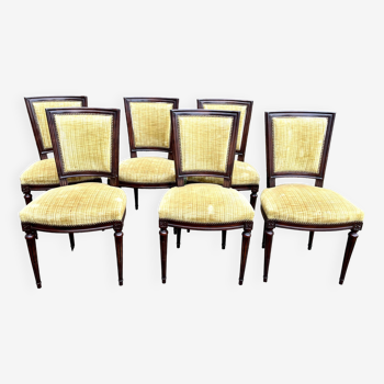 Set of 6 Louis XVI style chairs in yellow velvet
