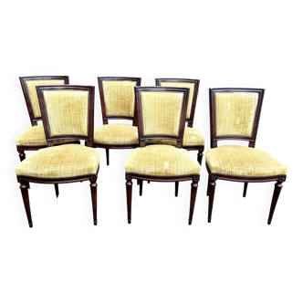 Set de 6 chaises de style Louis XVI en velours jaune