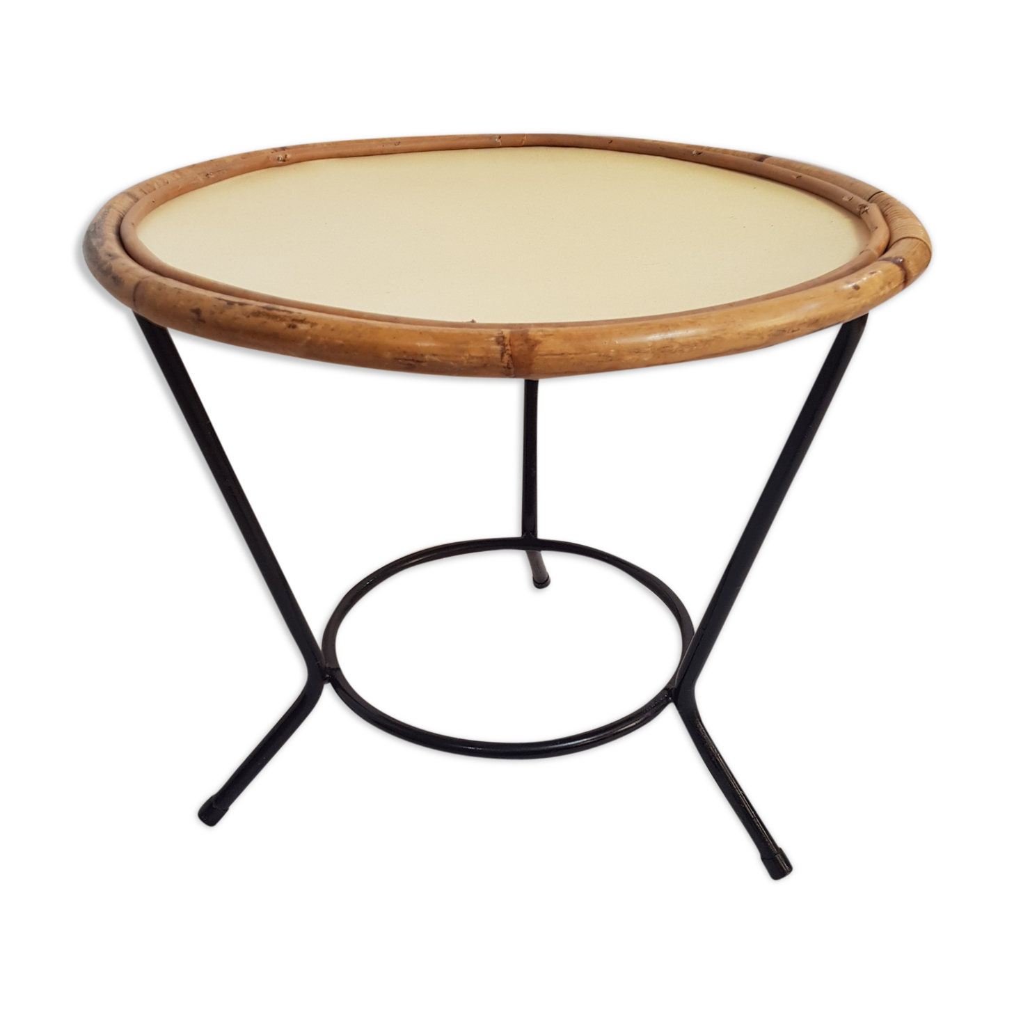 Table basse rotin et métal années 50