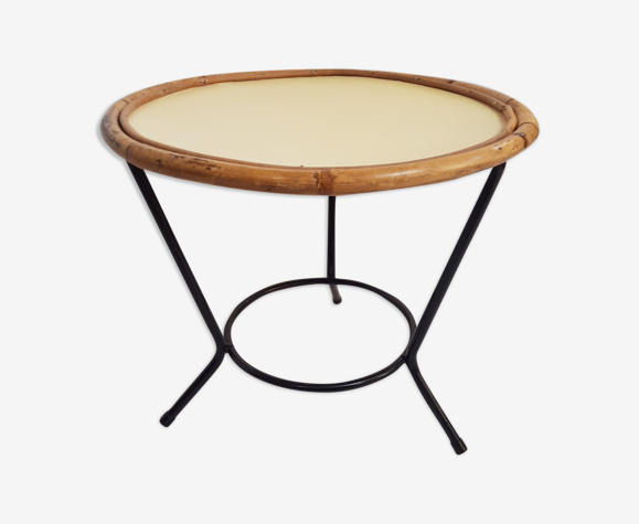 Rattan coffee table and 1950s metal
