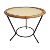 Rattan coffee table and 1950s metal