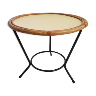 Rattan coffee table and 1950s metal