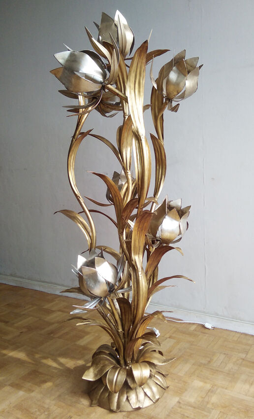 Golden metal flower lamp Hans Kogl 1970
